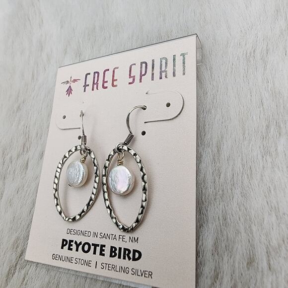 Peyote Bird Sterling Silver Hoop White Pearl Drop Hook Earrings NEW - Picture 3 of 8